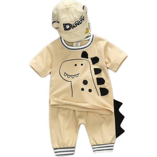Summer Boys Clothing Set Toddler Girls Cartoon Dinosaur Short Sleeve T-Shirt Pants Suit Kids Tracksuit Baby Boys Clothes Outfit