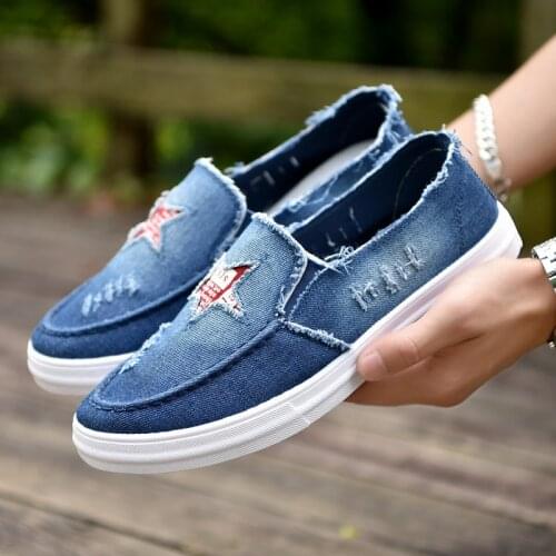 Slip on Denim Flat Canvas Shoes Men Vulcanize Shoes Plaid Male Casual Loafers Men Lazy Shoes