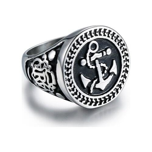 Fashion Vintage European Boat Anchor Stainless Steel Ring For Men