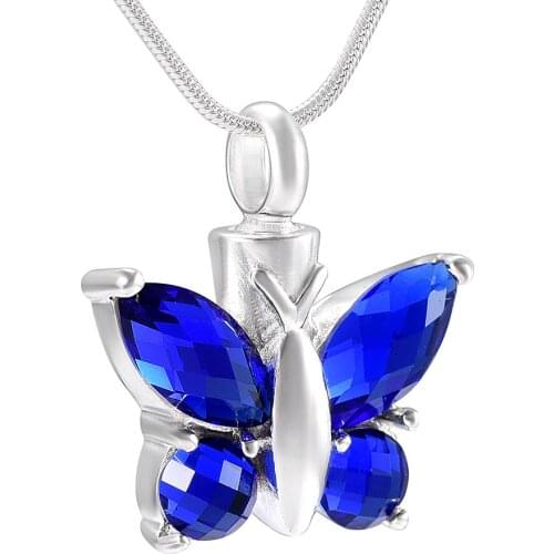 Fashion womens accessories Butterfly shape Crystal urn necklace Dark Blue Crystal animal cremation jewelry for ashes
