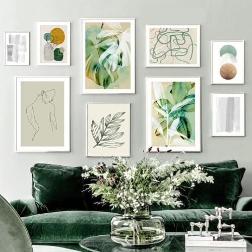 Monstera Leaf Abstract Girl Lines Color Block Wall Art Canvas Painting Nordic Posters And Prints Wall Pictures For Living Room