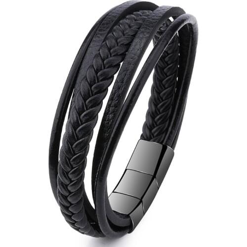 Men Bracelet Multilayer Genuine Leather Rope Bangles Magnetic-clasp Braided Wrap Trendy Bracelets For Men Couple Gifts pulsera