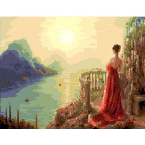 PhotoCustom Oil Painting By Numbers Sunset Scenery DIY Paint By Numbers On Canvas Frameless 60x75cm Hand Painting Home Decor