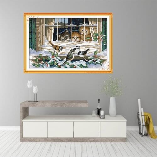 Cross Stitch Kit Embroidery Pattern Cats And Birds Image Embroidery Set