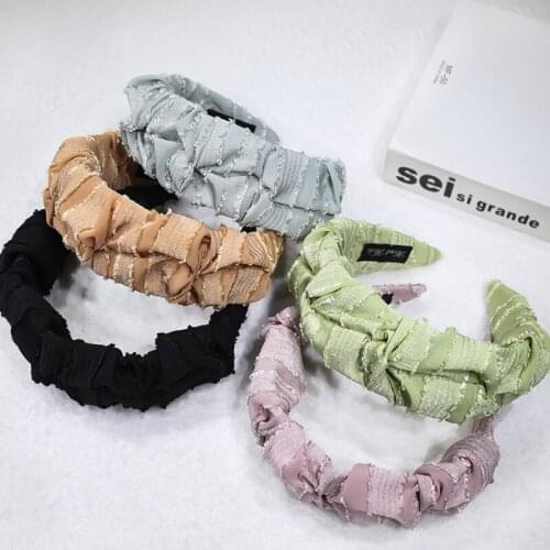 Korean Pleated Bright Silk Fringed Hairband Solid Color Simple And Wild Fresh Trendy Fashion Hairband Female