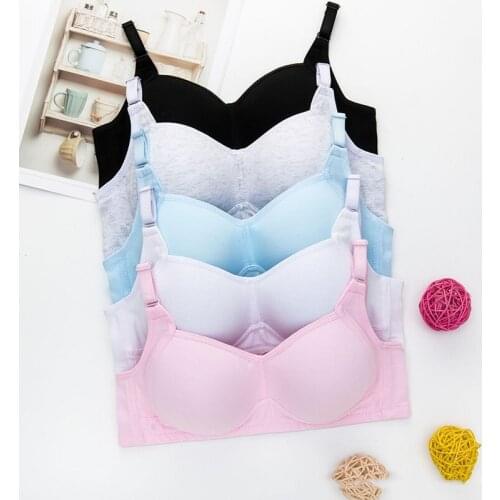 Teenage Girls Solid Bras Simplicity Student Developmental Bras Thin No Steel Ring Cotton Bras Breathable Underwear For 12-18Y