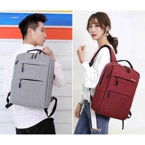 New Solid Color Retro Style Business Backpack Men and Women Middle School Students Simple Double Zipper Computer Backpack