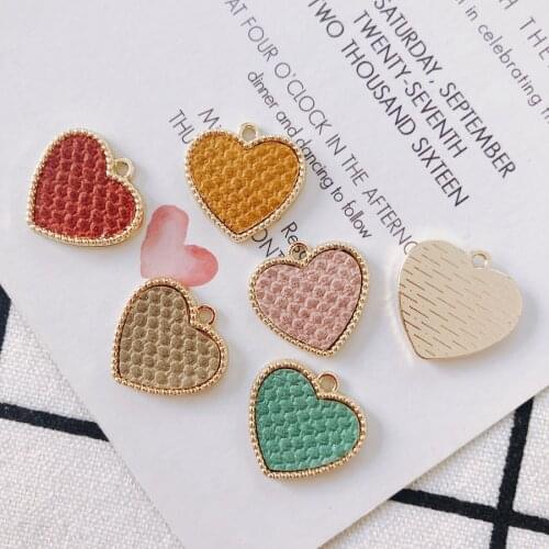 Wholesale 40pcs Fabric Paved Gold Tone Alloy Heart Charms 19*19mm DIY Jewelry Findings Fashion Earring Necklace Pendants