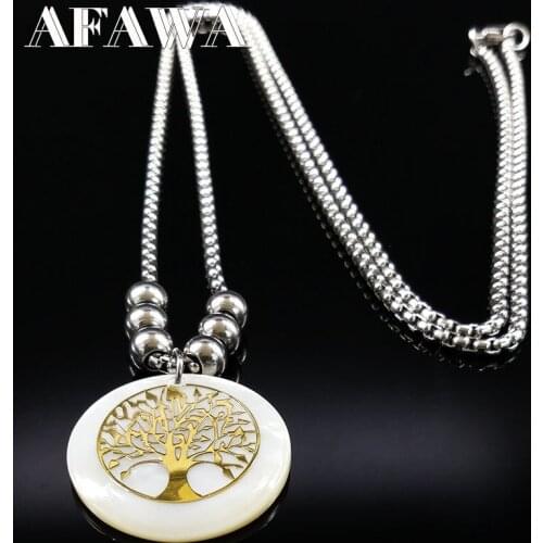 Shell Tree of Life Necklace Maxi Choker Stainless Steel Beads Necklaces Women Men Jewelry colar colares grandes mulher N7641