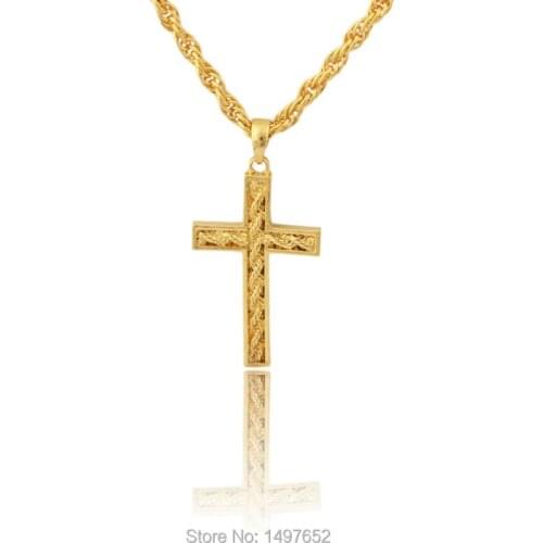 Jesus Cross Exquisite pattern Pendant Gold Color Pendant Necklace For Women Men Fashion INRI Crucifix Jewelry