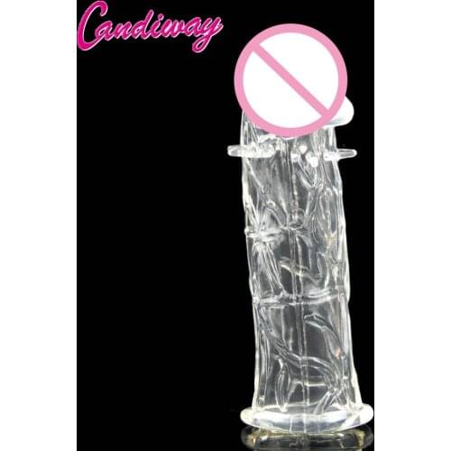 Clear reusable delay condoms penis extender condom soft cock ring male sleeves couples sex toys for man Lover sex game