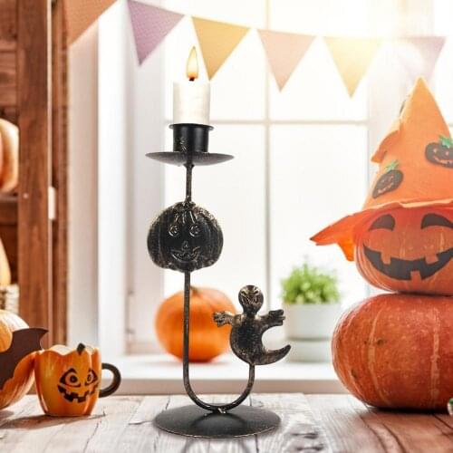 Retro Halloween Creative Iron Candle Holder Bat Witch Wax Candles Display Stand Ornaments Home Dining Table Decorations
