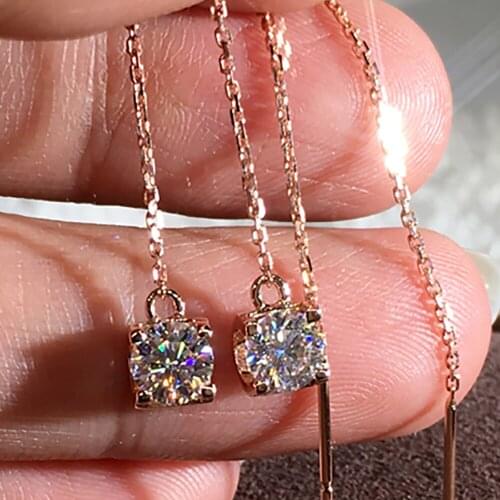 18K Rose Gold 1 Carat Drop Earrings Line Women Wedding Anniversary Engagement Party 0.5ct Round Tassel Moissanite Diamond