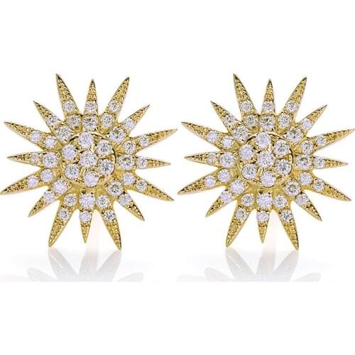 18K Yellow Gold Sun Flower Earrings D Color Moissanite Stone Earrings For Women Wedding Engagement
