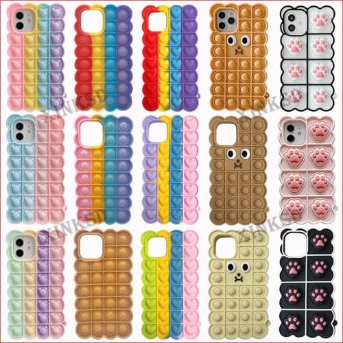 For iPhone 12 11 Pro Max X XR XS 6 7 8 Plus Mini SE 2 Cute Cookies Cover Reliver Stress Fidget Toys Rainbow Silicone Phone Case