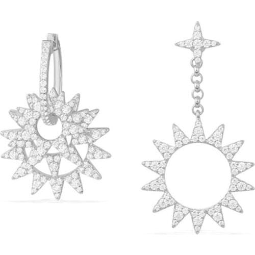 SOELLE Fahion Real 925 Sterling Silver White and Gold Color Asymmetric Sun Earrings Micro Cubic Zirconia Women Brand Jewelry