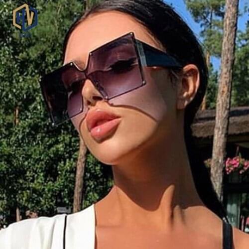 Oversized Square Sunglasses Women Men Luxury Brand Vintage plastic Frame Sun Glasses Clear Lens One Piece Rimless Eyewear Shade