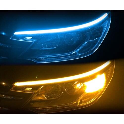 2pcs Car LED Daytime Running Light 30 45 60cm Flexible DRL Strip Lights Yellow Turn Signal Lamp Car Light Accessories White Blue