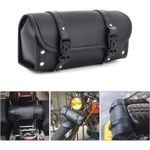 Universal Black PU Leather Motorcycle Fork Bag Saddlebags Handlebar Bag Tool Storage Bag Front Fork Roll Saddle Luggage Bags