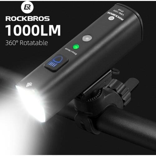 ROCKBROS Bike Light 1000Lumen Smart Vibration Sensing Bike Lamp 5Modes Bicycle Headlight LED Flashlight Lantern Bike Accessories