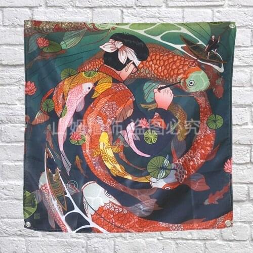 Japanese Ukiyo-e Carp Tattoo Poster hanging Banners Restaurant Bar Winery Billiards Hall home wall decor live background cloth