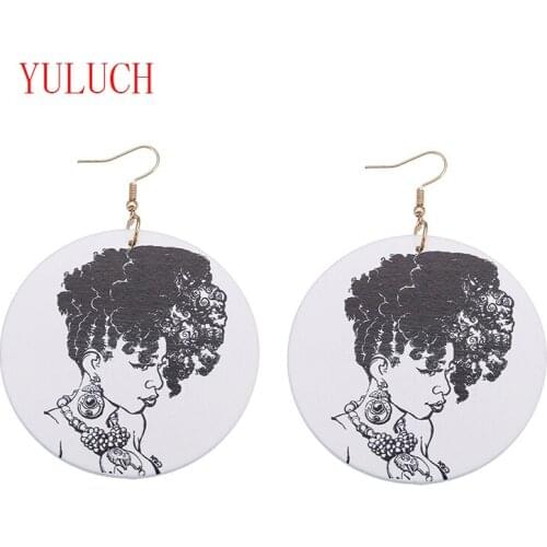 YULUCH African Wooden Painted Personality Fashion African Woman Pendant for Fashion Jewelry Earrings Accessories Gifts