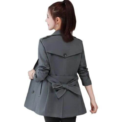 New 2021Spring Autumn Short Elegant Women Windbreakers Coat Mid-Long Female Outerwear Suit Collar Double Breasted Ladies Jacket