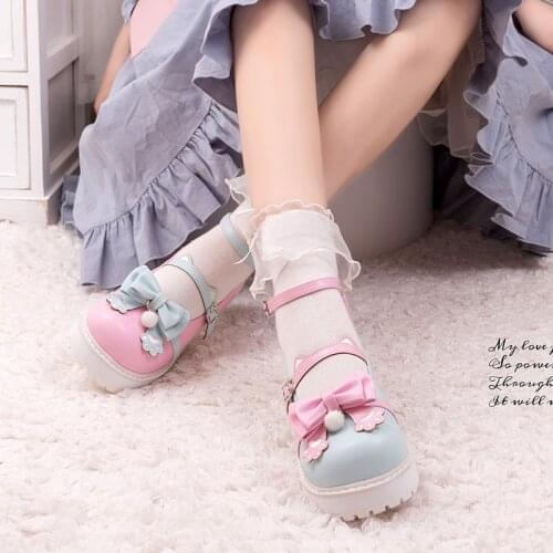 Kawaii Lovely Sweet Girls Lolita Shoes Cute Jk Uniform Thick Flats 2.5cm Big Round Head Cosplay Anime Loli Japanese Women Shoe