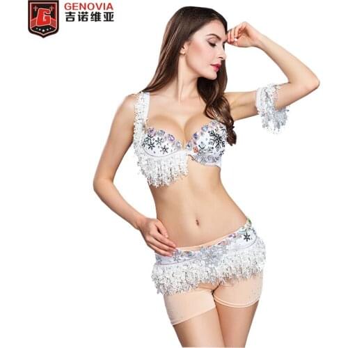 2018 Women Belly Dance Costume Oriental 2 Pieces Set Bra+Belt