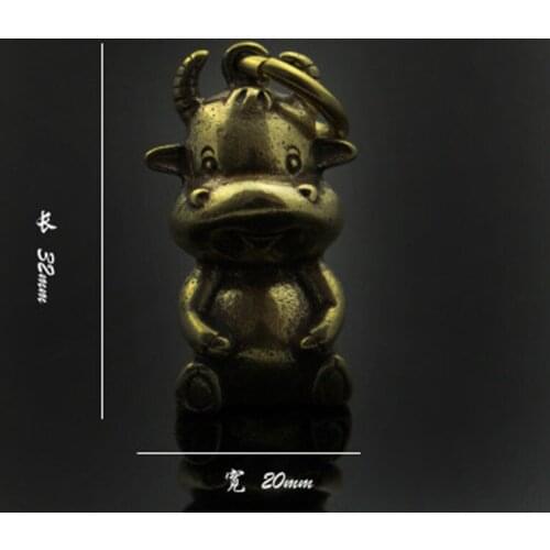 1PC 2021New Year Brass Zodiac Bull Keychain Hanging Trinkets Vintage Copper Cute Cow Calf Pendants Desktop Decor