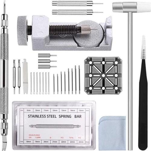 Watch Band Strap Link Pins Remover Repair Tool Set with Extra Tips Replacement, Cotter Pin, Spring Bar Tool Set, 1PC Head Hammer