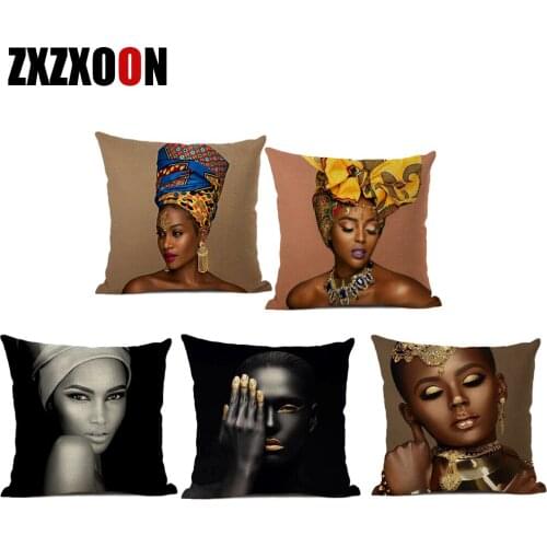 Abstract Afraican Style Portait Throw Pillows Case Women Fashion Sofa Cushion Cover for Home Living Room Decoration