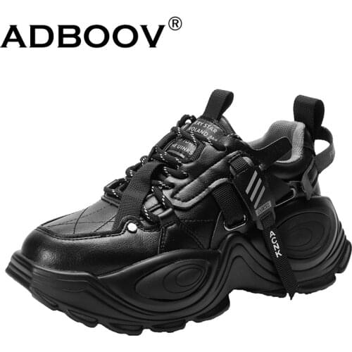ADBOOV Leather Upper Fashion Sneakers Women Fall Winter Casual Chunky Shoes Trainers Ladies Footwear