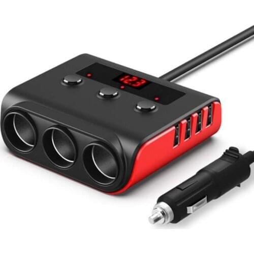 12V/24V Car-Cigarette Lighter Splitter Adapter 100W Car Charger with 4 USB Ports and 3 Sockets for GPS Dash Cam iPhone