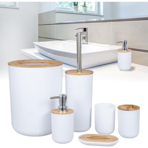 Bamboo Bathroom Set Toilet Brush Holder Toothbrush Glass Cup Soap Dispenser Soap Dish Bathroom Accessories