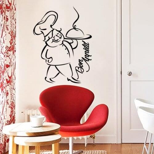 KUCADA bon appetit cartoon chef wall sticker for home decoration removable kitchen decal wall decor black diy wallpaper WP1589