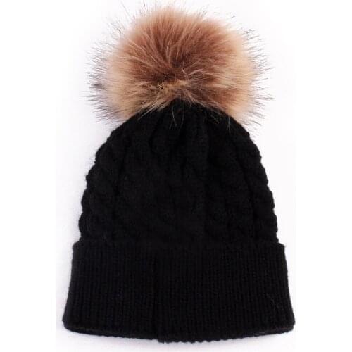 Baby Toddler Girls Boys Warm Winter Fur Pom Hat Knit Beanie Crochet Ski Ball Cap Q1FE