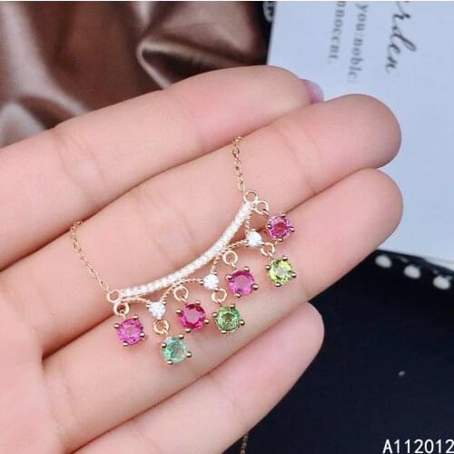 KJJEAXCMY fine Jewelry 925 Sterling Silver Natural tourmaline Girl new popular Pendant Necklace Support Test Chinese style