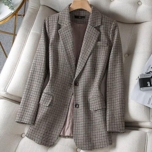 Korean autumn sports jacket womens oversized clothing Plaid sports jacket office womens jacket spring oversized clothing