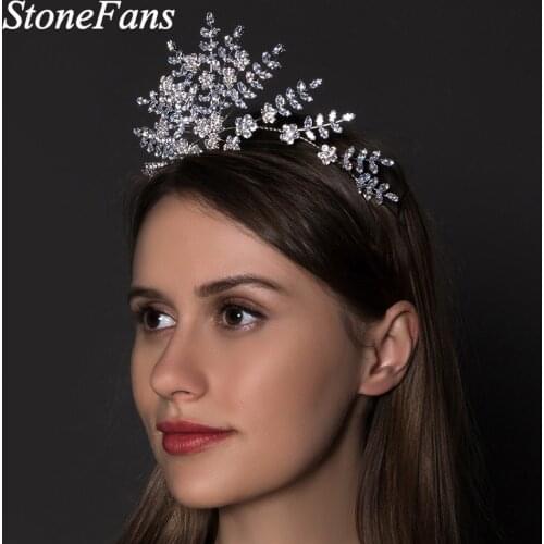 Stonefans Handmade Cubic Zirconia Crown Tiara Luxury Jewelry for Women Baroque Queen Crown Wedding Bridal Hair Jewelry Flower