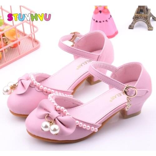 Summer Shoes for Girls Pearl Bow Leather Princess Shoes 2021 Spring and Autumn New Wedding Party Children Shoes Girls Sandals