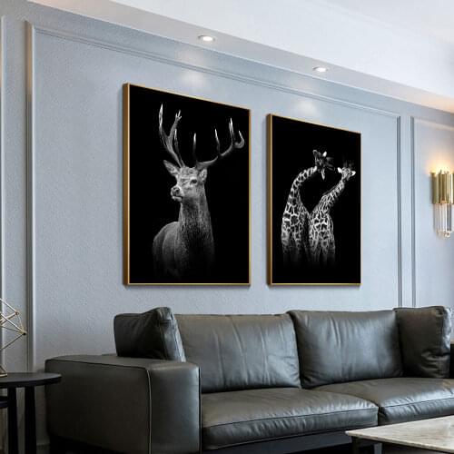 Elk And Giraffe Canvas Painting Poster Print Nordic Wall Art Picture For Living Room Home Decor Wall Decoration Frameless