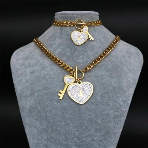 Trendy Stainless Steel jewelry sets heart shape Bracelet Necklace Jewelry Sets Women man Gold Color Jewelry bracelets Sets