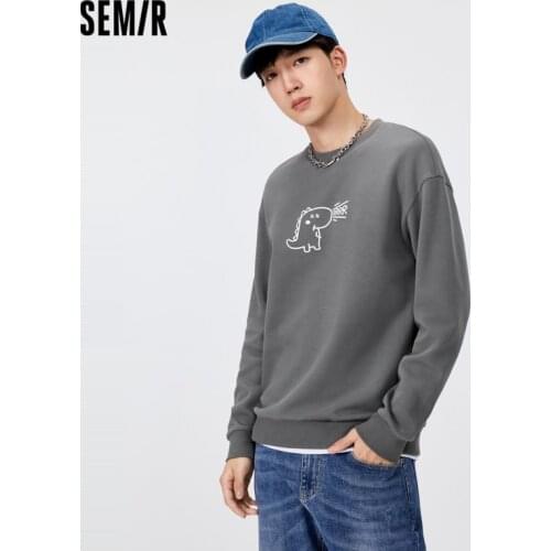 SEMIR Sweatshirt Men Fake Two-Piece Splicing 2021 New Autumn Loose Gray Hoodie Brand Dinosaur Pattern Clothes