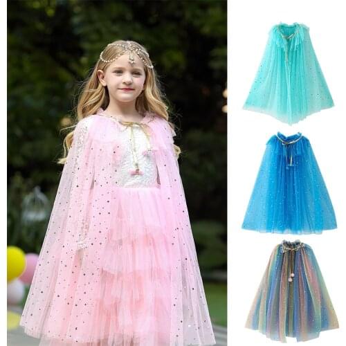 Princess Sequined Cloak for Girls Fancy Dress up Multiple Color Capes Halloween Costume Kids Cosplay Cartoon Princess Tippet