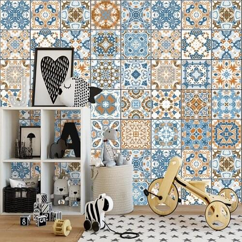 Boho Style One Piece Tile Wall Stickers Home Decor For Kitchen Table Bathroom Floor Wall Art Poster Peel & Stick Vinyl Wallpaper