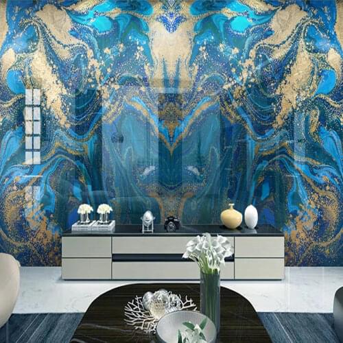 Custom Wall Mural 3D Blue Golden Abstract Marble Pattern TV Background Papel De Parede Modern Wall Papers Home Decor Living Room