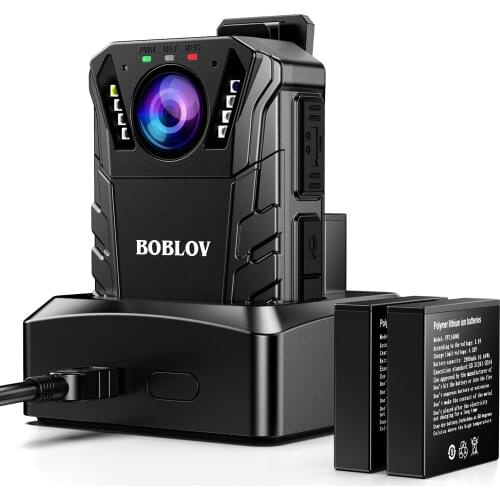 BOBLOV KJ09 FHD 1296P Video Body Worn Camera Police 64GB Night Vision IP66 Two Batteries W/Charger Dock Wearable Mini Camera