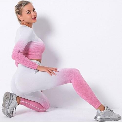 2021 New Women Seamless Yoga Set Gym Clothing Fitness Leggings+ Shirts Sport Suit Women Long Sleeve Tracksuit Active Wear