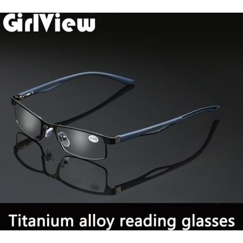 Girlview Womens Titanium Alloy Reading Glasses Aspheric Lens Man Retro Business Hyperopia Prescription Glasses